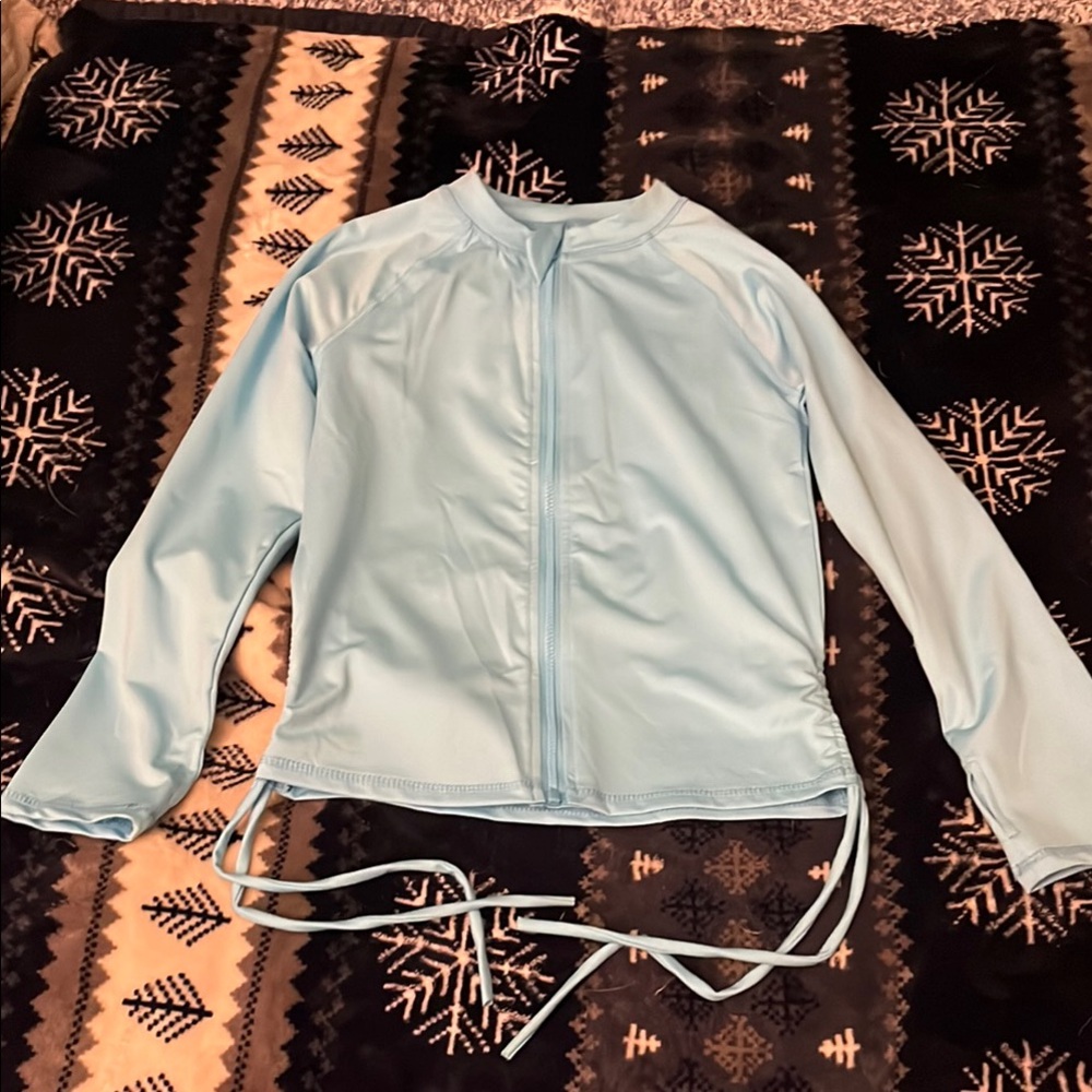 Girl’s Light Blue Long Sleeve Zip-Up Swim Top NWOT